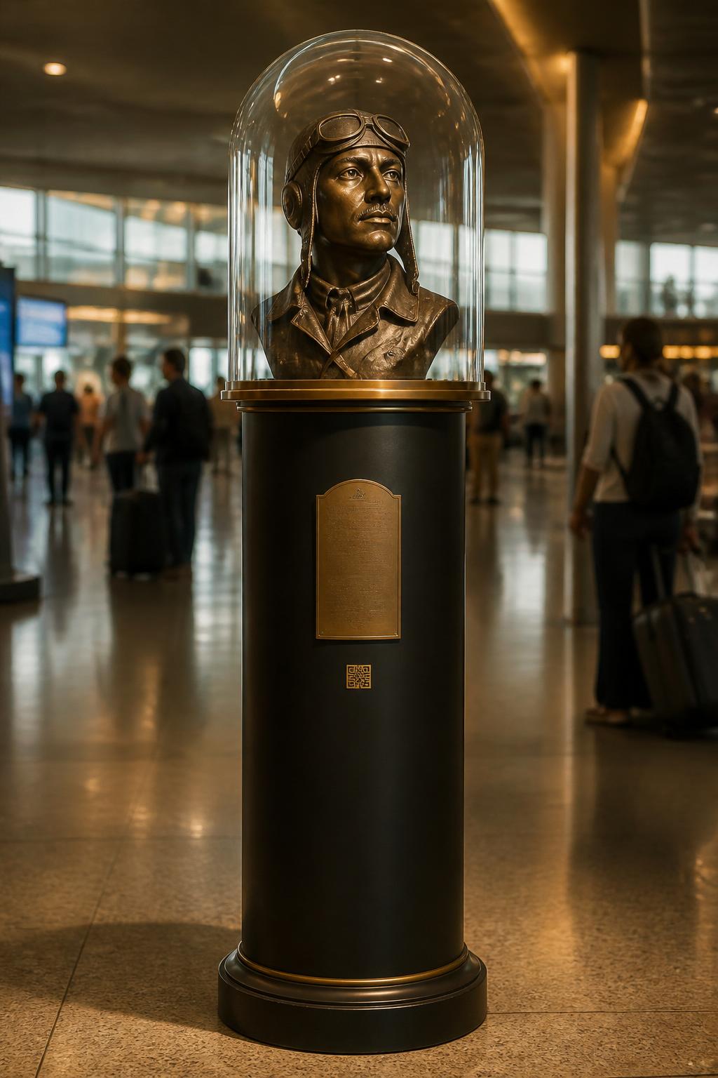 Tótem patrimonial con busto bronce y capelo de cristal